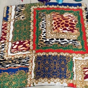 Vintage Animal Print Gold Baroque Chain Links 100% Silk Scarf